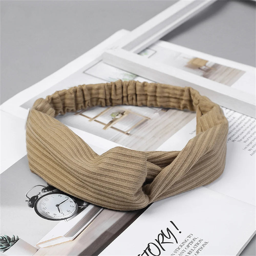 Women Headband Bohemian Elastic Hair Bands Soft Solid Color Girls Hairband Hair Accessories Twisted Knotted Headwrap
