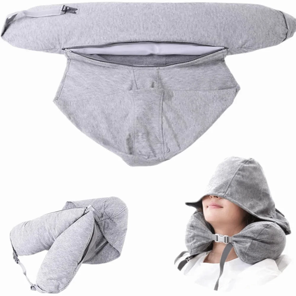 Travel Neck Pillow with Hood