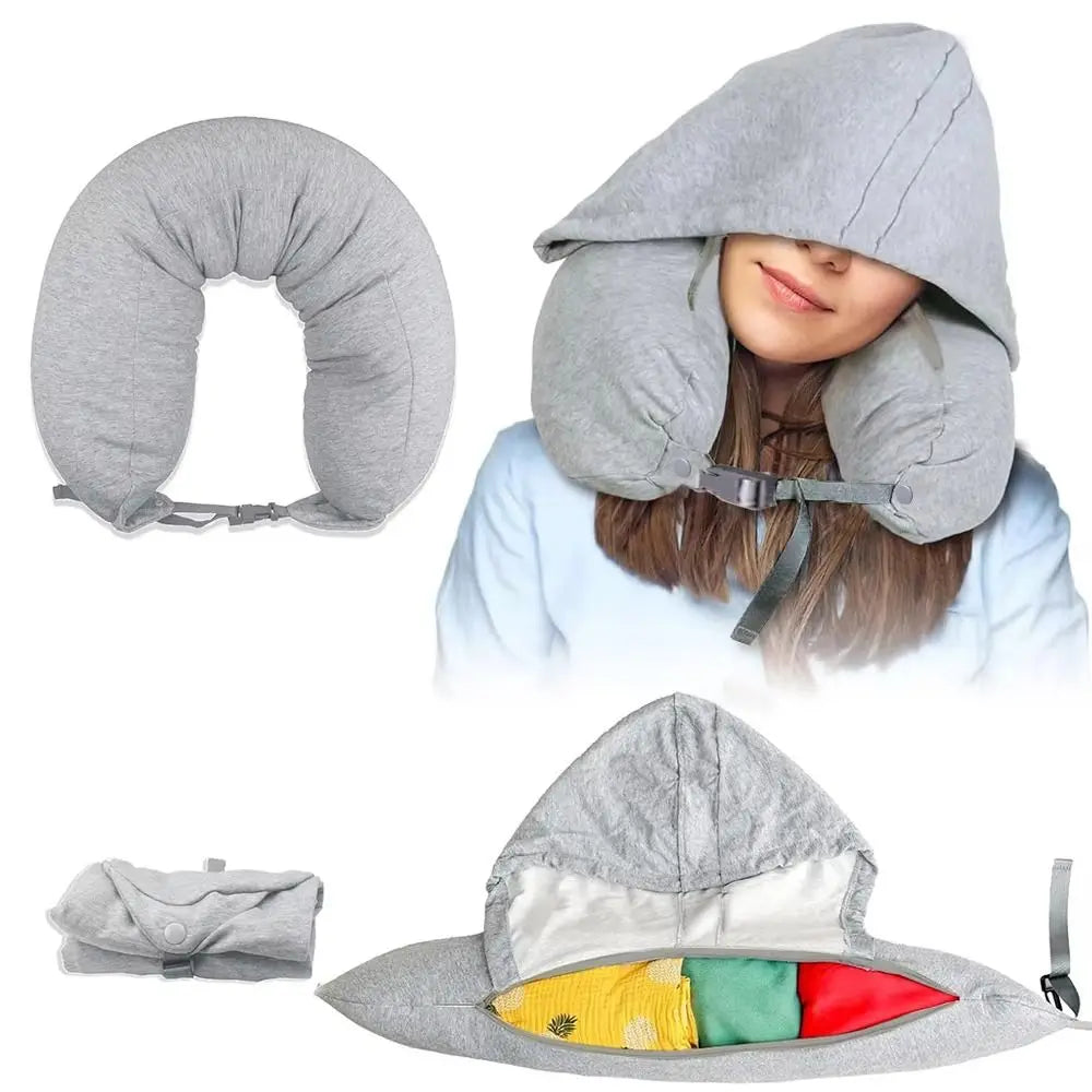 Travel Neck Pillow with Hood