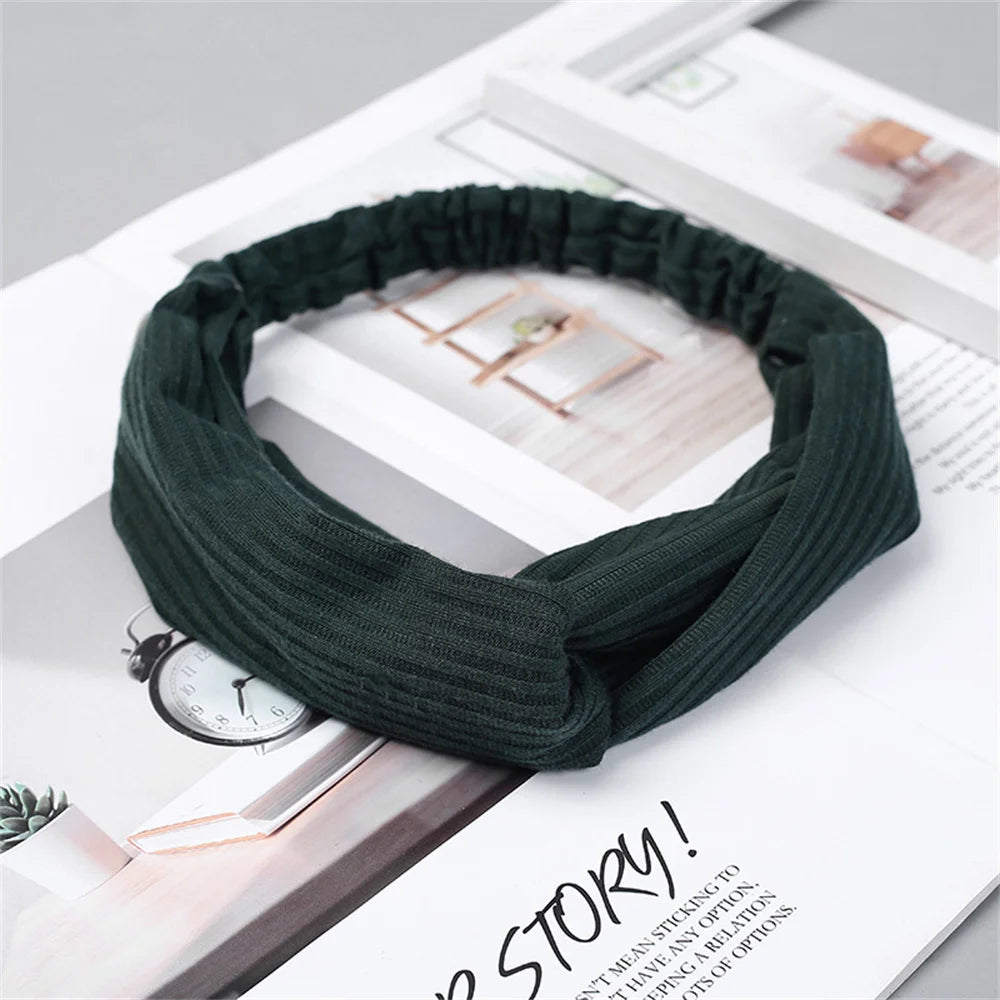 Women Headband Bohemian Elastic Hair Bands Soft Solid Color Girls Hairband Hair Accessories Twisted Knotted Headwrap