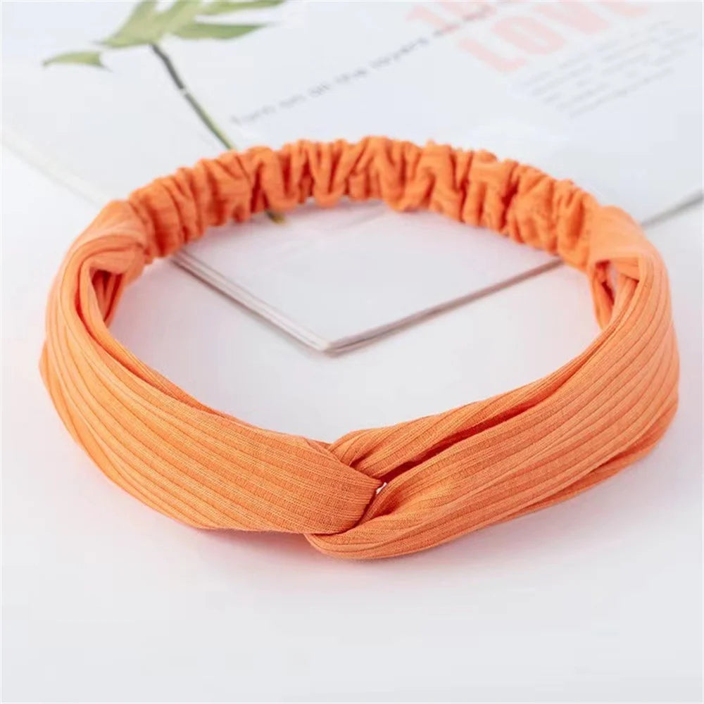 Women Headband Bohemian Elastic Hair Bands Soft Solid Color Girls Hairband Hair Accessories Twisted Knotted Headwrap