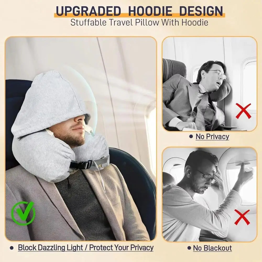 Travel Neck Pillow with Hood